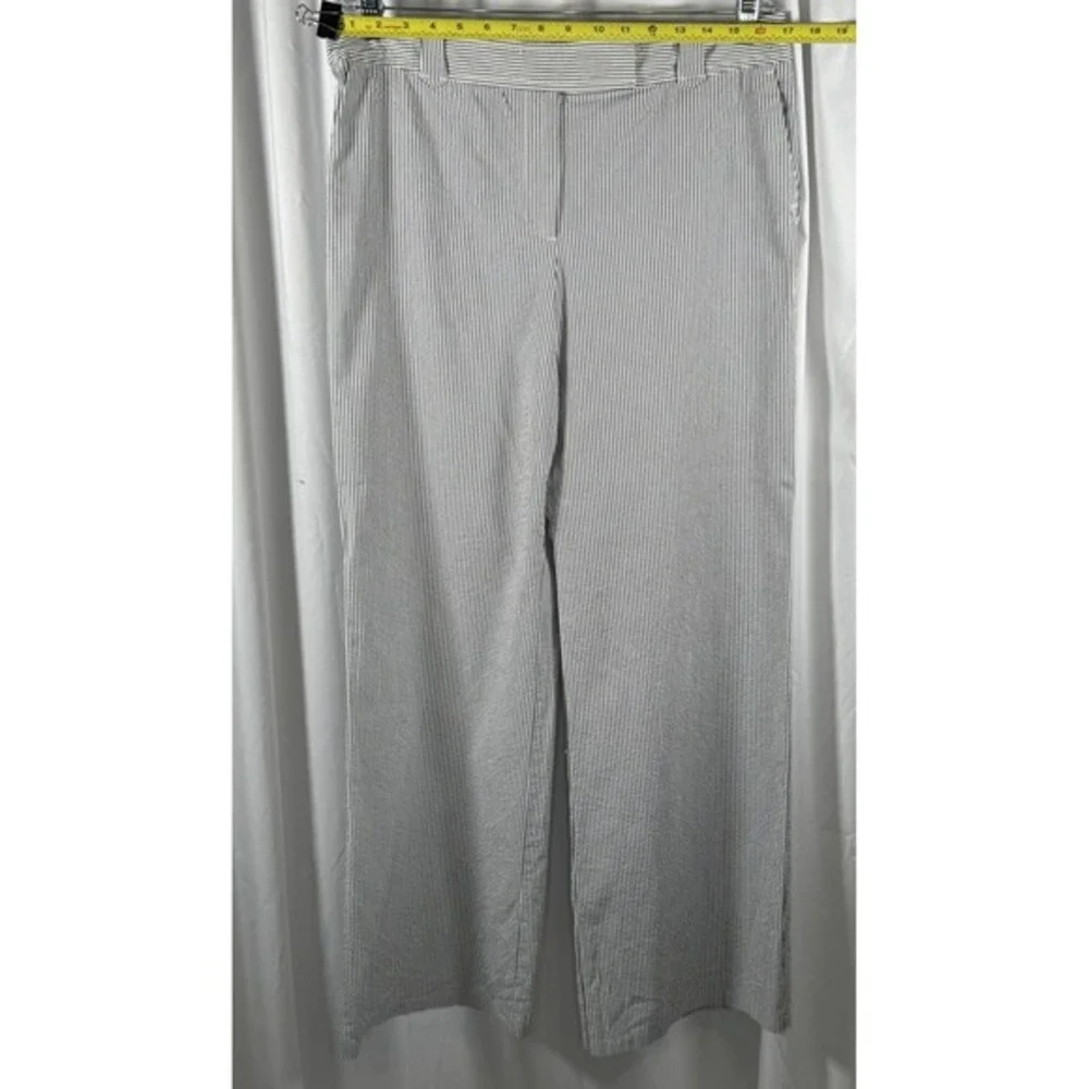 Ann Taylor Loft Seersucker‎ Wide Leg Striped Pants Blue White Cotton 12 86-37